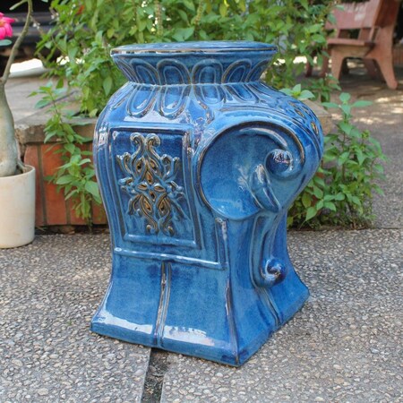 International Caravan Contemporary Elephant Ceramic Garden Stool, Navy Blue Glaze OPG-074-NV